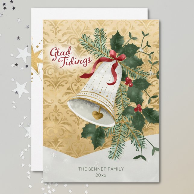 Retro Illustrated Bell Glad Tidings Christmas Holiday Card (Creator Uploaded)