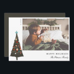 Retro Illustrated Christmas Tree Modern Holiday Card<br><div class="desc">Mid-century modern illustrated Christmas tree,  holiday photo card. Card features,  single photo on front and two additional framed photos on back with coordinating retro brown color backing. Template text lines for your greeting,  name and year.</div>