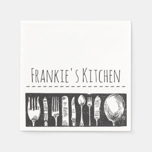 Retro Illustrated Cutlery Art Custom Text Napkin