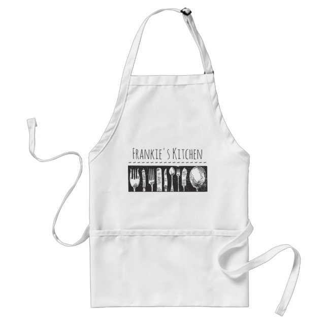 Retro Illustrated Cutlery Art Personalised Standard Apron (Front)