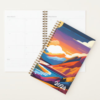 Retro illustrated mountains 2024 planner