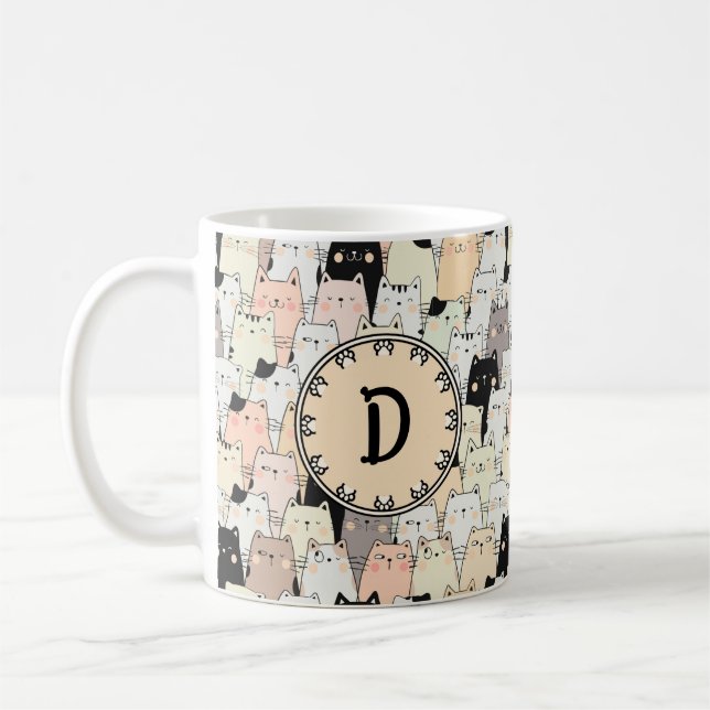 Retro Illustration Cats Monogram Coffee Mug (Left)
