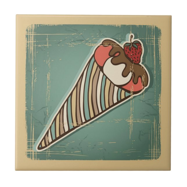 Retro Illustration of Ice Cream Tile (Front)