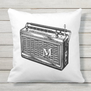 Retro Illustration Radio Monogram Outside Pillow