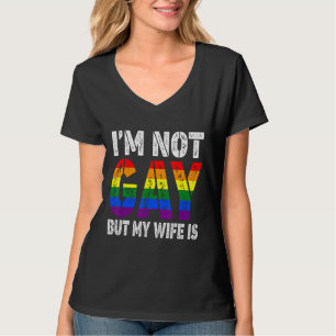 Retro I'm Not Gay But My Wife Is Lgbt Rainbow Wed T-Shirt