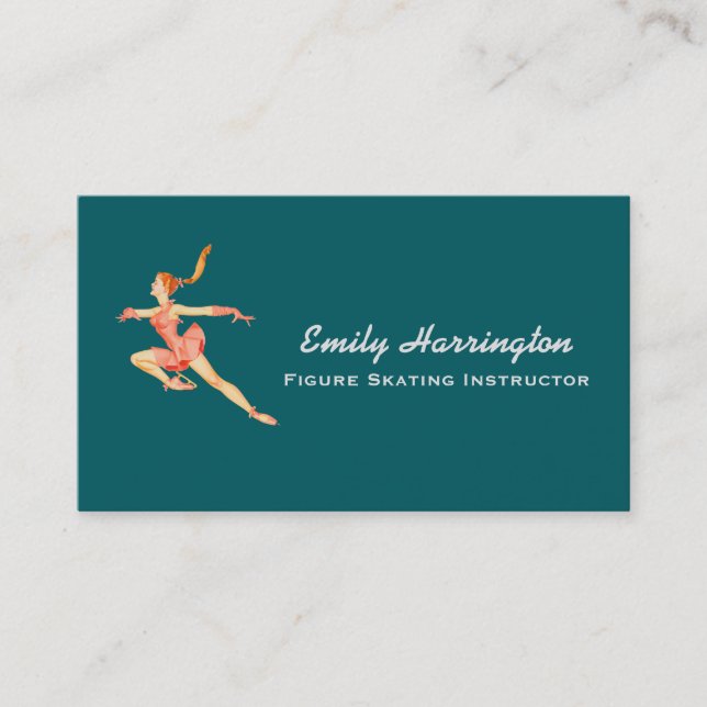 Retro Image of A Figure Skater In A Pink Outfit Business Card (Front)