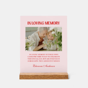 Retro In Loving Memory Photo Wedding Red Pink Acrylic Sign