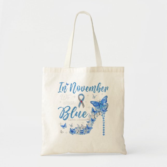 Retro In November We Wear Blue Diabetes Awareness  Tote Bag (Front)