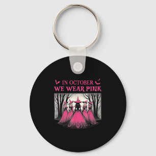 Retro In October We Wear Pink Witch Breast Cancer Key Ring