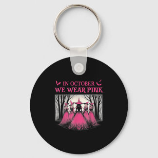 Retro In October We Wear Pink Witch Breast Cancer Key Ring