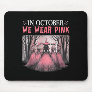 Retro In October We Wear Pink Witch Breast Cancer Mouse Pad