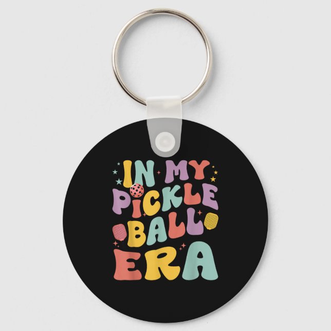 Retro in pickleball era funny pickleball player key ring (Front)