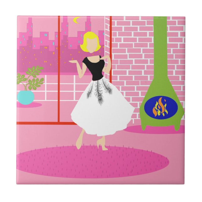 Retro In the Pink Ceramic Tile (Front)