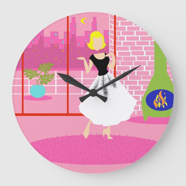 Retro In the Pink Round Acrylic Clock (Front)