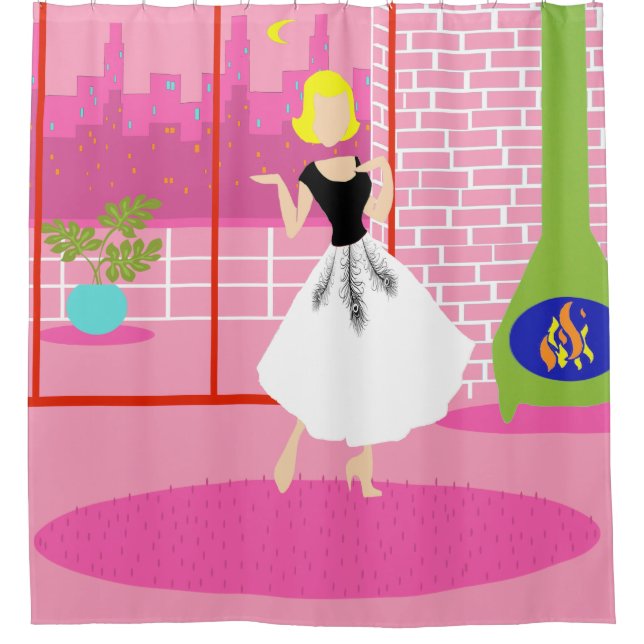 Retro In the Pink Shower Curtain (Front)