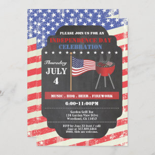Retro Independence Day chalkboard invite. 4th July Invitation