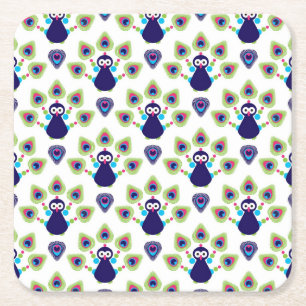retro india exotic peacock square paper coaster