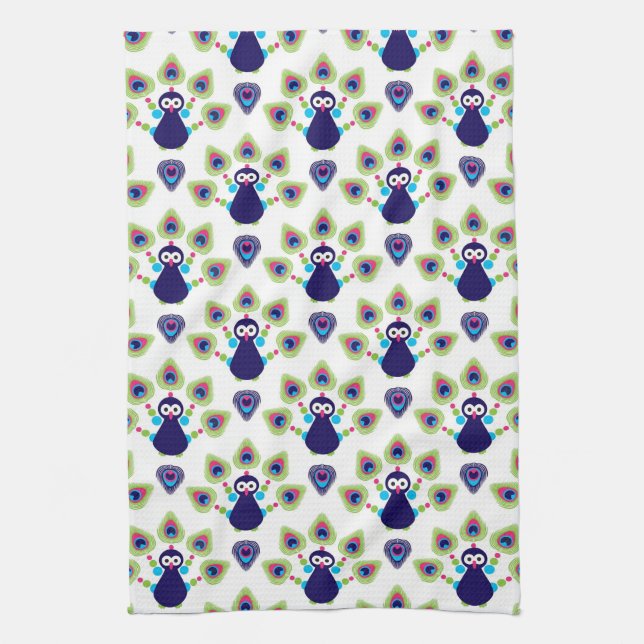 retro india exotic peacock tea towel (Vertical)