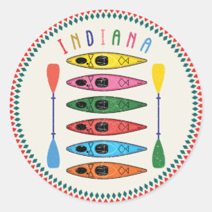 Retro Indiana Kayaking Classic Round Sticker