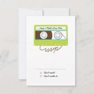 Retro Indie Mixtape Wedding Blue / Lime Green RSVP Card