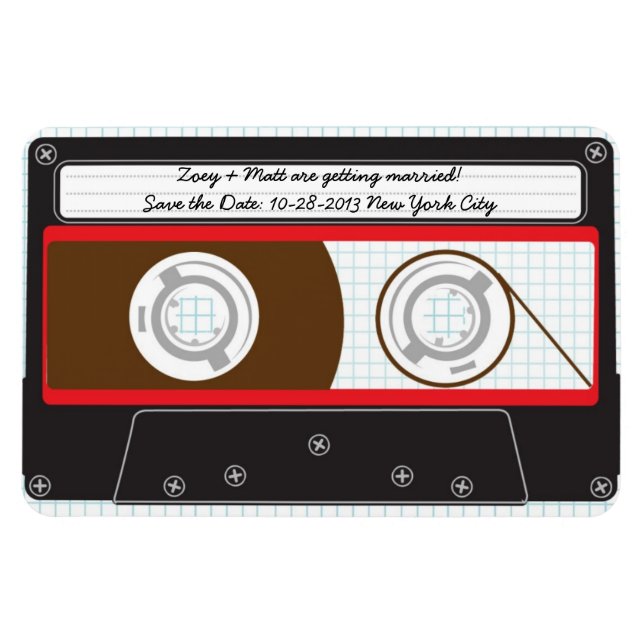 Retro Indie Mixtape Wedding Red, Black & White Magnet (Horizontal)