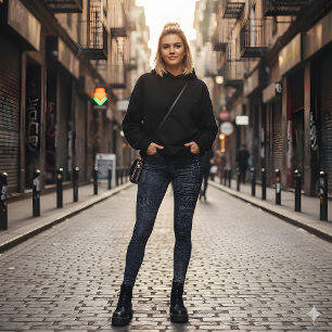 Retro Indigo Grey Artistic Texture Leggings