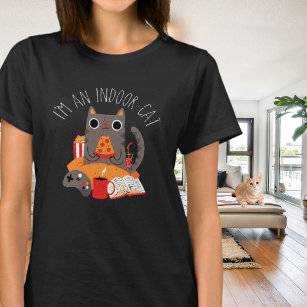 Retro Indoor Introvert Cat Eating Pizza T-Shirt