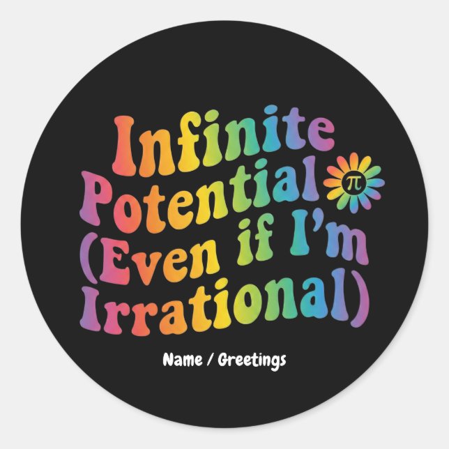 Retro Infinite Potential Irrational Pi Day Math  Classic Round Sticker (Front)
