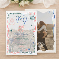 Retro initial handdrawn illustrated photos wedding