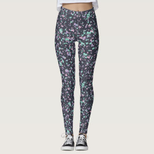 Retro Inky Black Speckled Pastel Splatter Paint Leggings