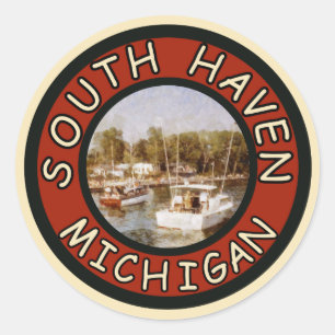 Retro Inspired Colourful South Haven Michigan Deca Classic Round Sticker