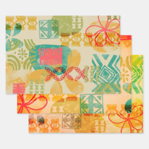 Retro Inspired Hawaiian Print pattern Wrapping Paper Sheet