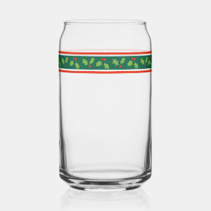 Retro Inspired Holly Border Festive Christmas Can Glass