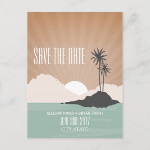 Retro Inspired Island Beach Wedding Save The Date Announcement Postcard