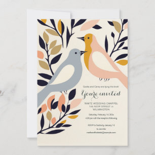 Retro-inspired love-bird invitation