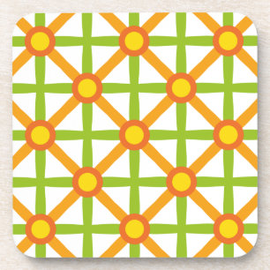 Retro Inspired Orange Green & Yellow Pattern Coaster