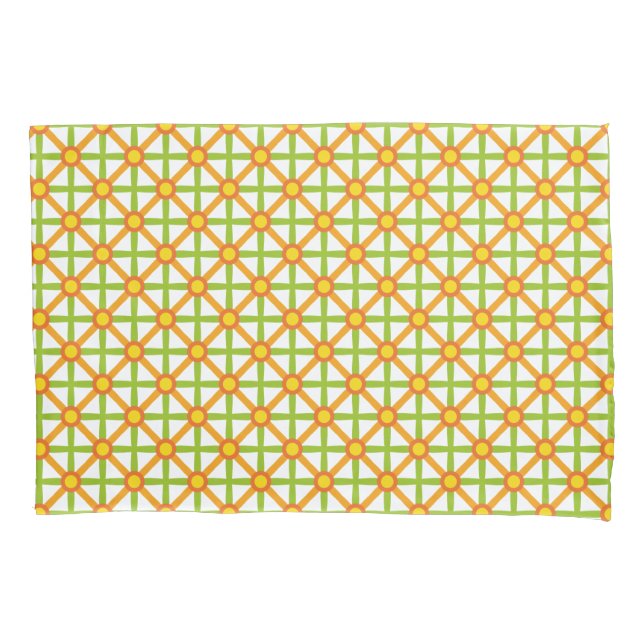 Retro Inspired Orange Green & Yellow Pattern Pillowcase (Front)