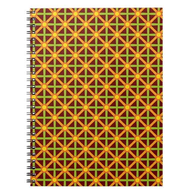 Retro Inspired Orange Green & Yellow Pattern Spiral Notebook (Front)