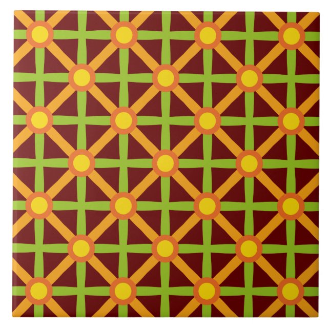 Retro Inspired Orange Green & Yellow Pattern Tile (Front)