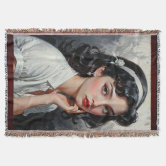 Retro Inspired Portrait of Thoughtful Young Woman Throw Blanket