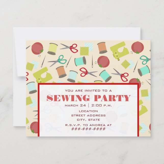 Retro Inspired Sewing Party Invitation (Front)