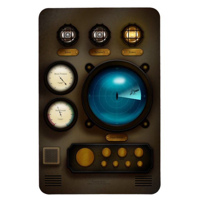 Retro-Inspired Ship Sonar Control Panel Steampunk Magnet (Vertical)