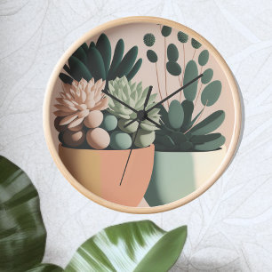 Retro-inspired succulent wall clock