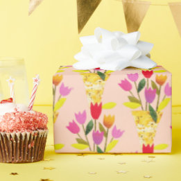 Retro-Inspired Tulips Hand-Illustrated Midcentury Wrapping Paper
