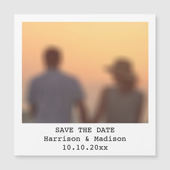 Retro instant photo name Save the date magnet (Front)