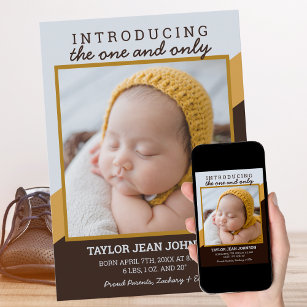 Retro Introducing Baby Photo Birth Announcement