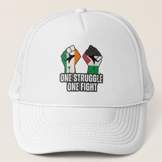 Retro Ireland Palestine Solidarity Fist revolution Trucker Hat (Front)