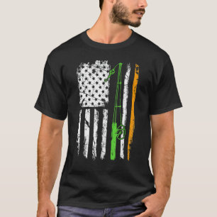 Retro Irish American Flag Fishing Shamrock St Patr T-Shirt