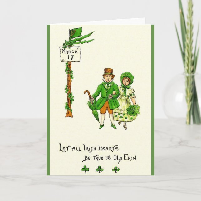Retro Irish Hearts Be True St. Patrick's Day Card (Front)