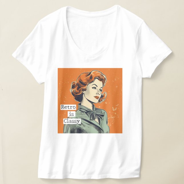 Retro is Classy Ginger Retro Woman Design T-Shirt (Laydown)